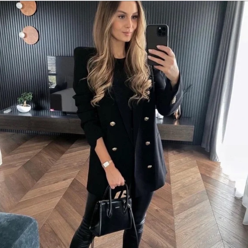 Zara Double Breasted Shoulder Pad Blazer